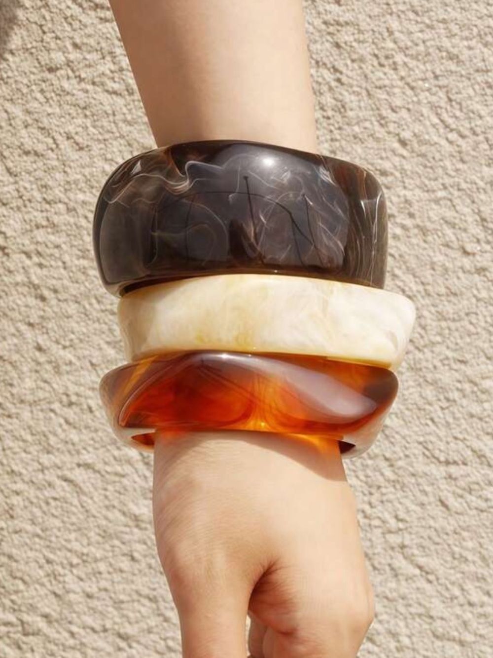 Cream Marbled Resin Square Bangle Bracelet N2289